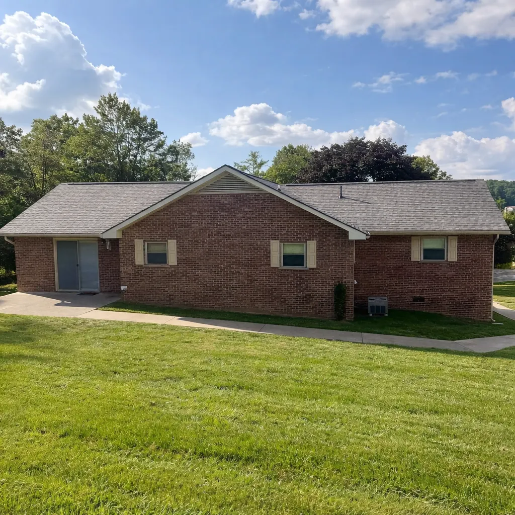 Gray shingle roof on brick ranch home in West Virginia